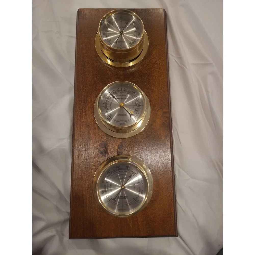 Vintage Springfield 3 Gauge Weather Station Humidity Temperature Barometer USA
